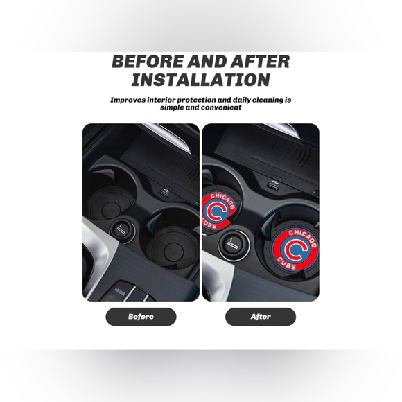 Cubs Car Cup Holder Coasters for Baseball Fans,Chicago Cubs Car Coasters for Car - Picture 4 of 5